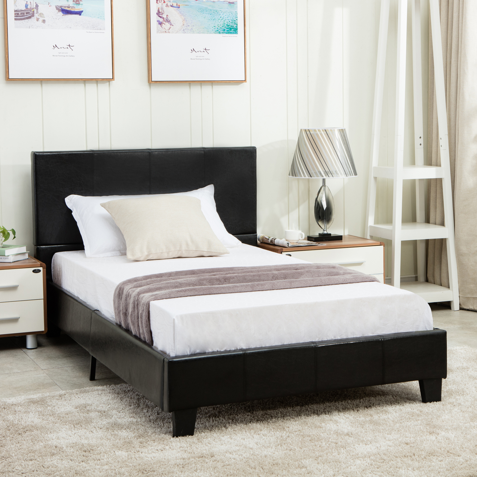 Full Size Faux Leather Platform Bed Frame & Slats