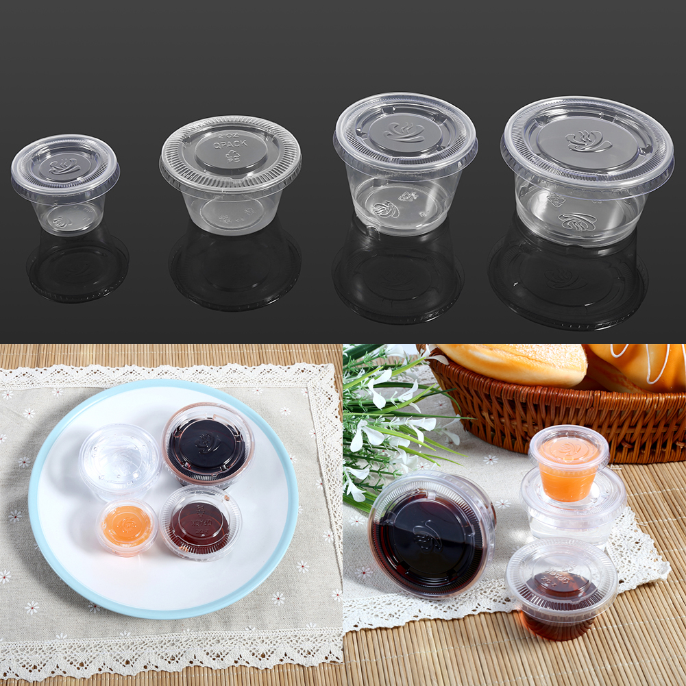 Clear Hinged Lid Plastic Disposable Sauce Containers Cups Boxes Pot Takeaway AM eBay