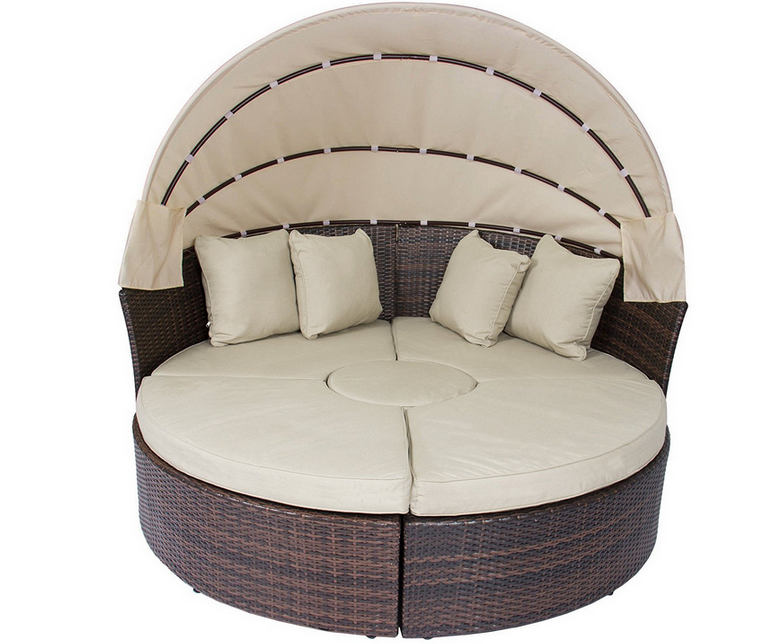Patio Furniture Wicker Rattan Outdoor Daybeds With Canopy Sand Cushion