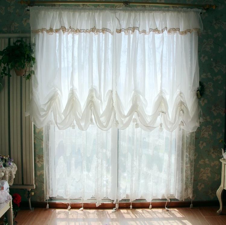 French Country Cottage Solid White Adjustable Balloon Shade Curtain