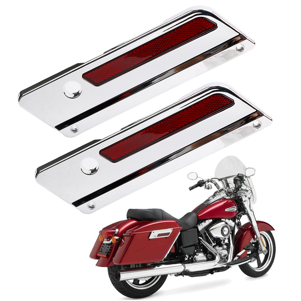 2x Saddlebag Metal Latch Covers Red Reflectors Hardware Kit For Harley