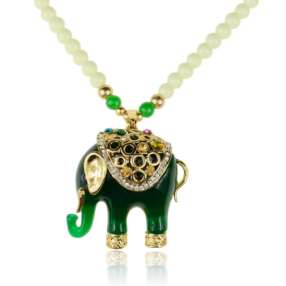 Mode Women Jade Green Acrylic Beads Gemstone Elephant Chain Pendant Necklace eBay