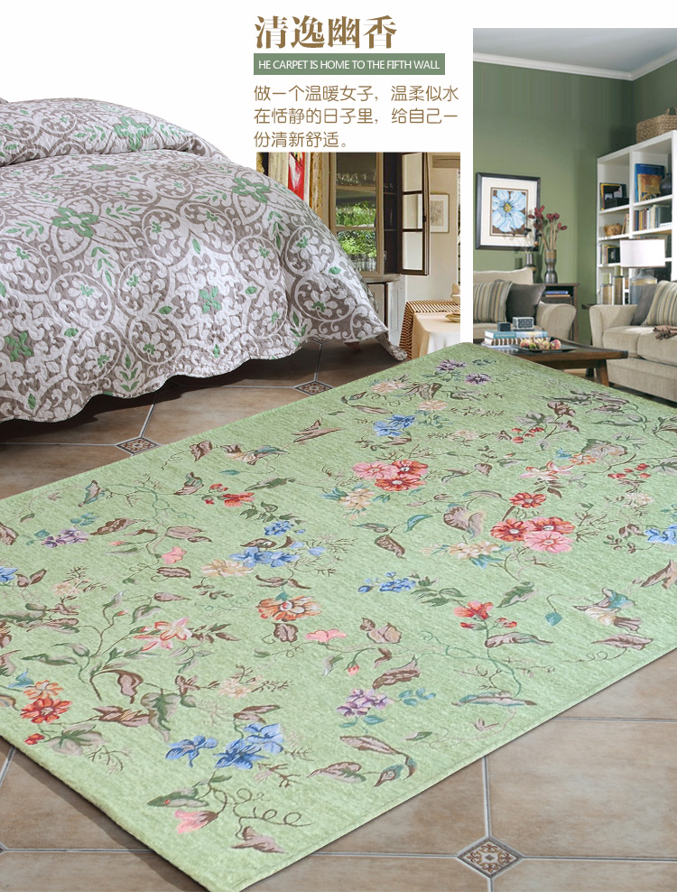 Country Cottage Victorian Traditional Classic Floral Green Floor Rug