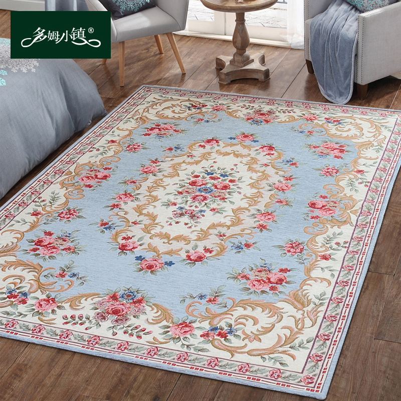 Country Cottage Victorian Traditional Classic Floral Blue Floor Rug