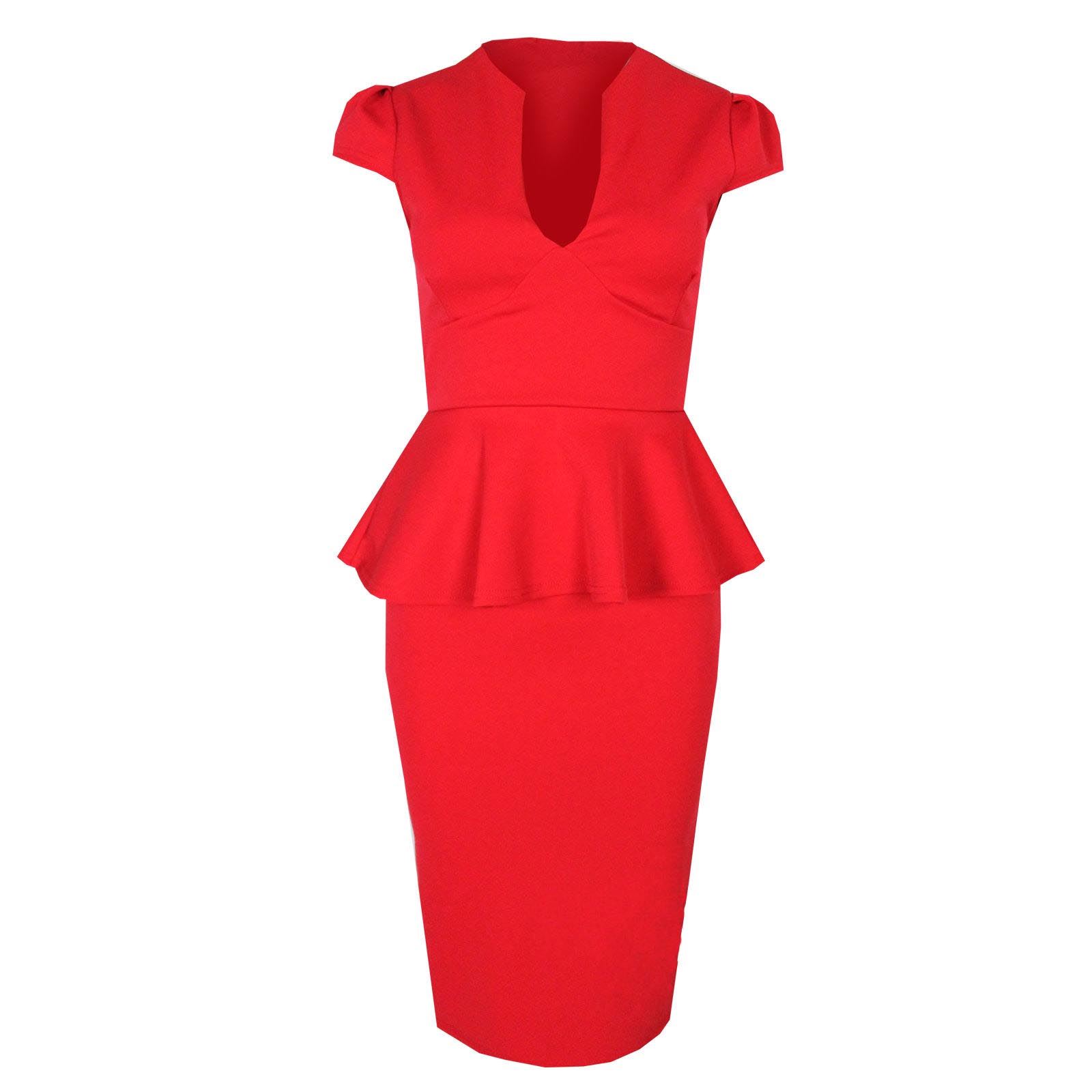 New Lady Elegant Cap Sleeve V Neck Peplum Skirt Knee Length Women's