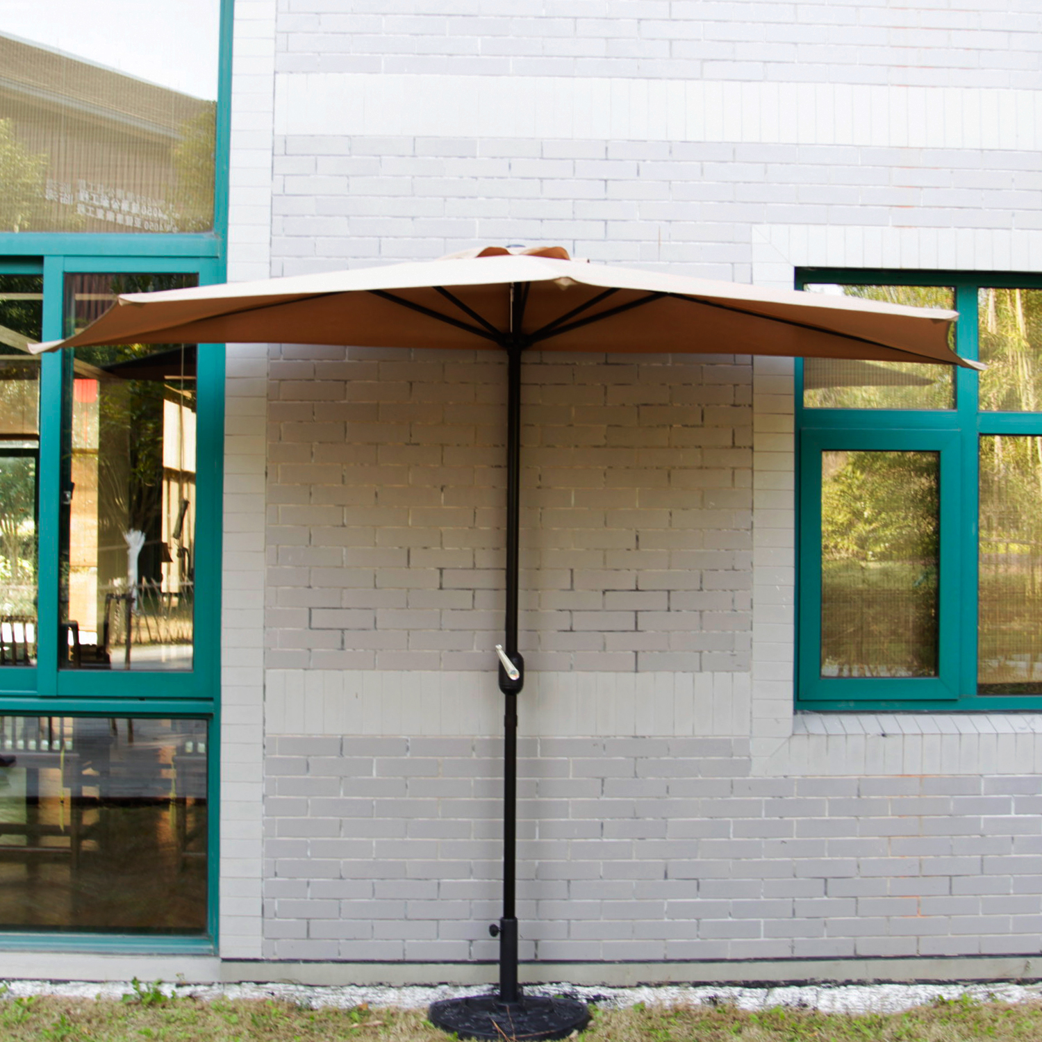10' Ft Half Round Outdoor Patio Umbrella Wall Corner Yard Crank