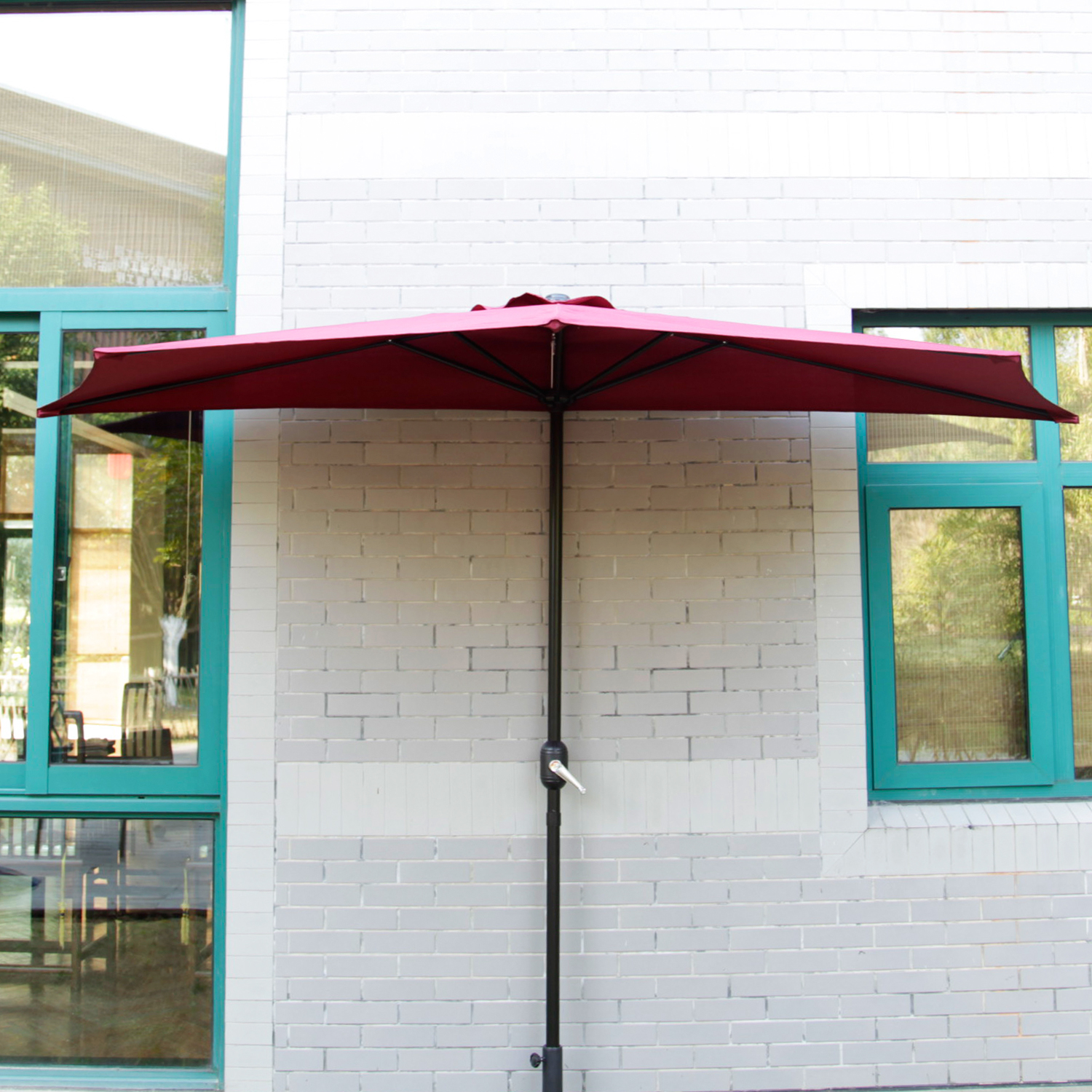 10' Ft Half Round Outdoor Patio Umbrella Wall Corner Yard Crank