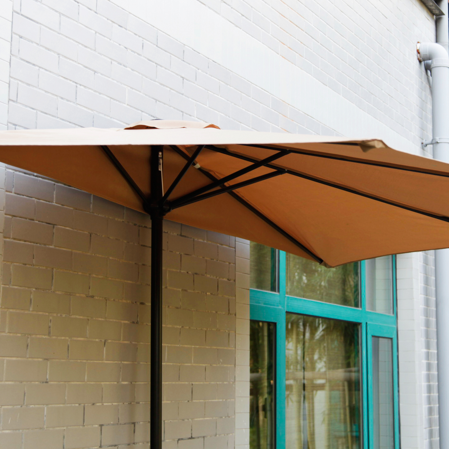 10' Ft Half Round Outdoor Patio Umbrella Wall Corner Yard Crank