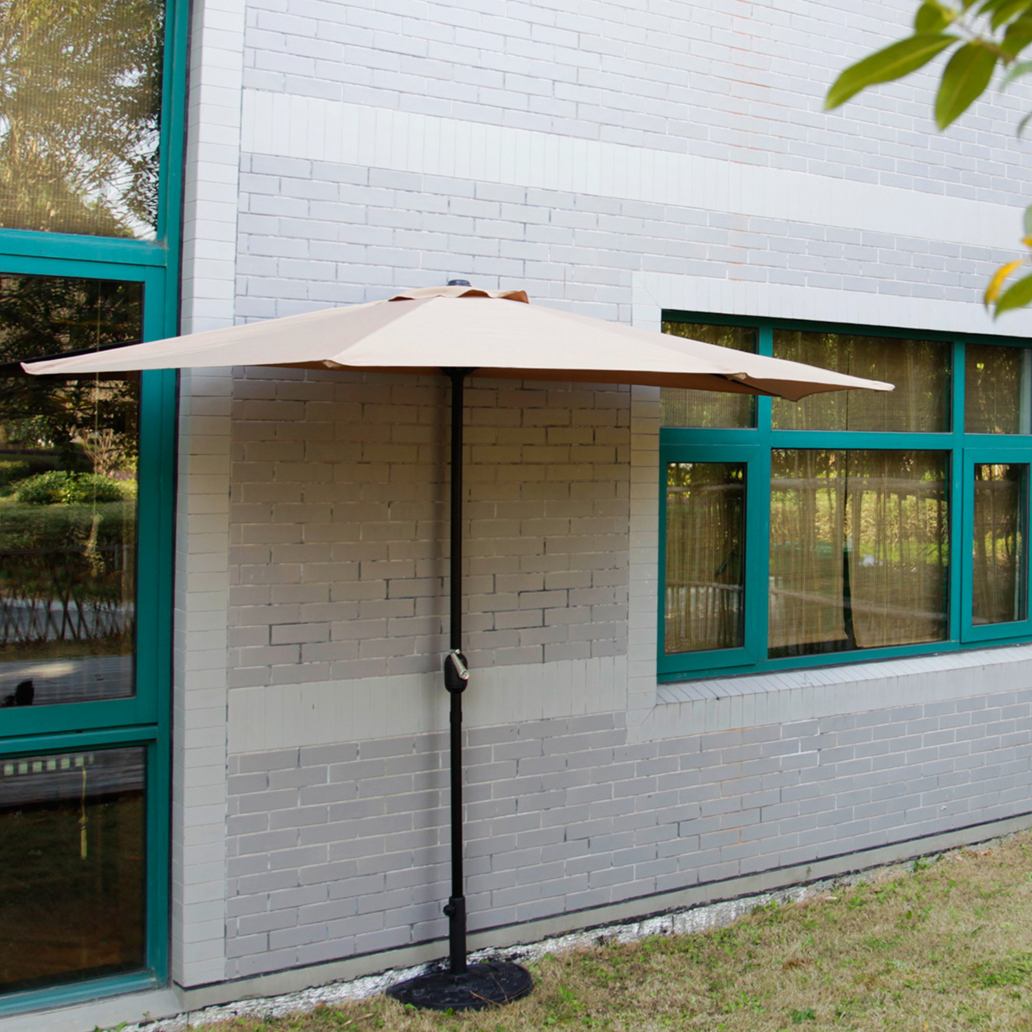 10' Ft Half Round Outdoor Patio Umbrella Wall Corner Yard Crank