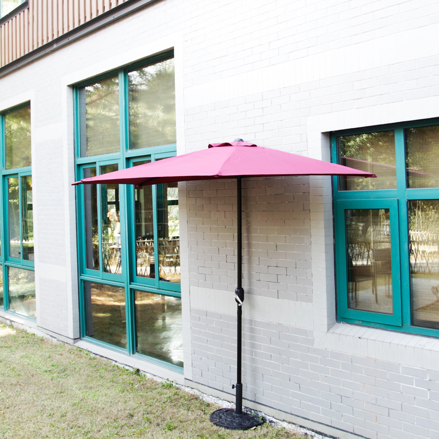 10' Ft Half Round Outdoor Patio Umbrella Wall Corner Yard Crank