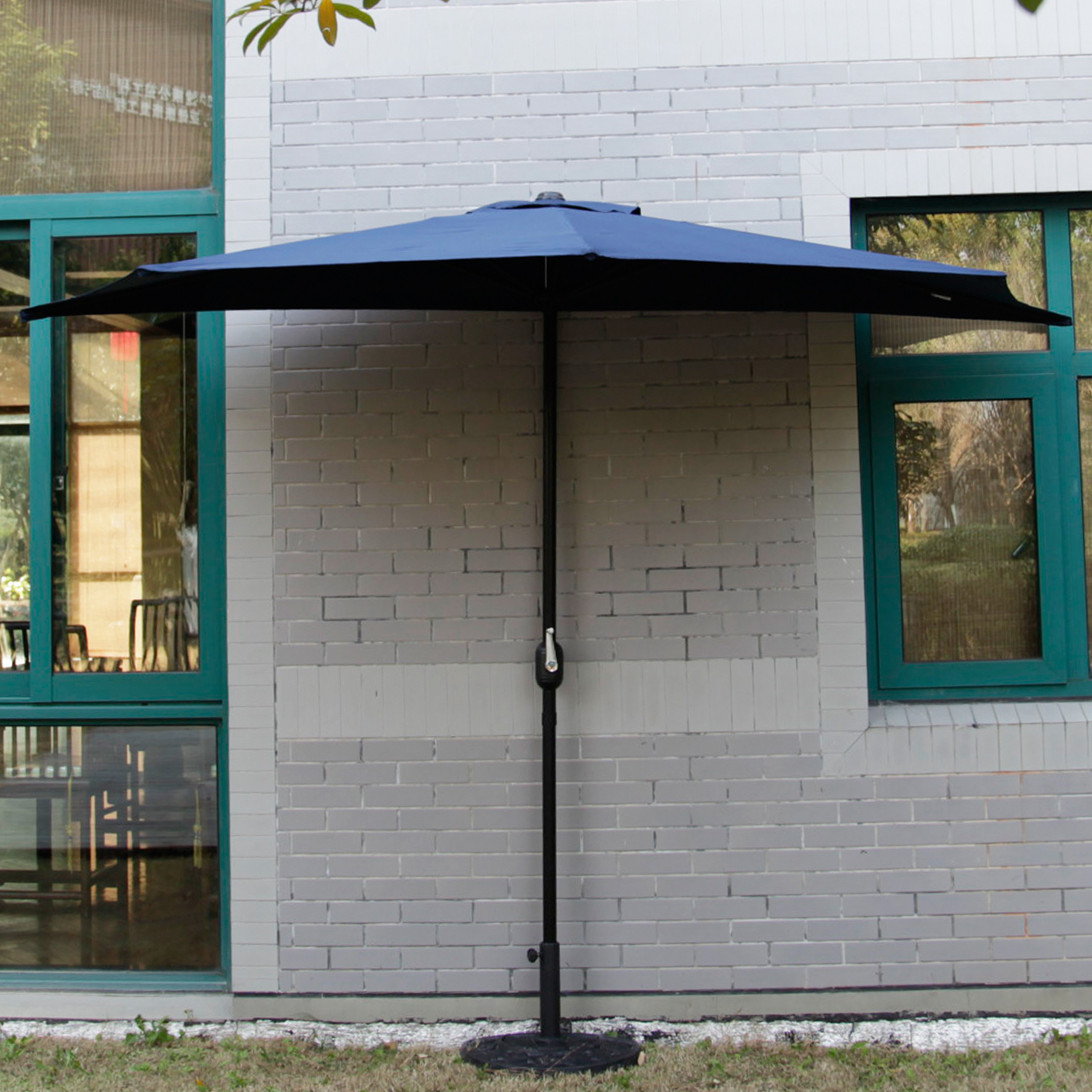 10' Ft Half Round Outdoor Patio Umbrella Wall Corner Yard Crank