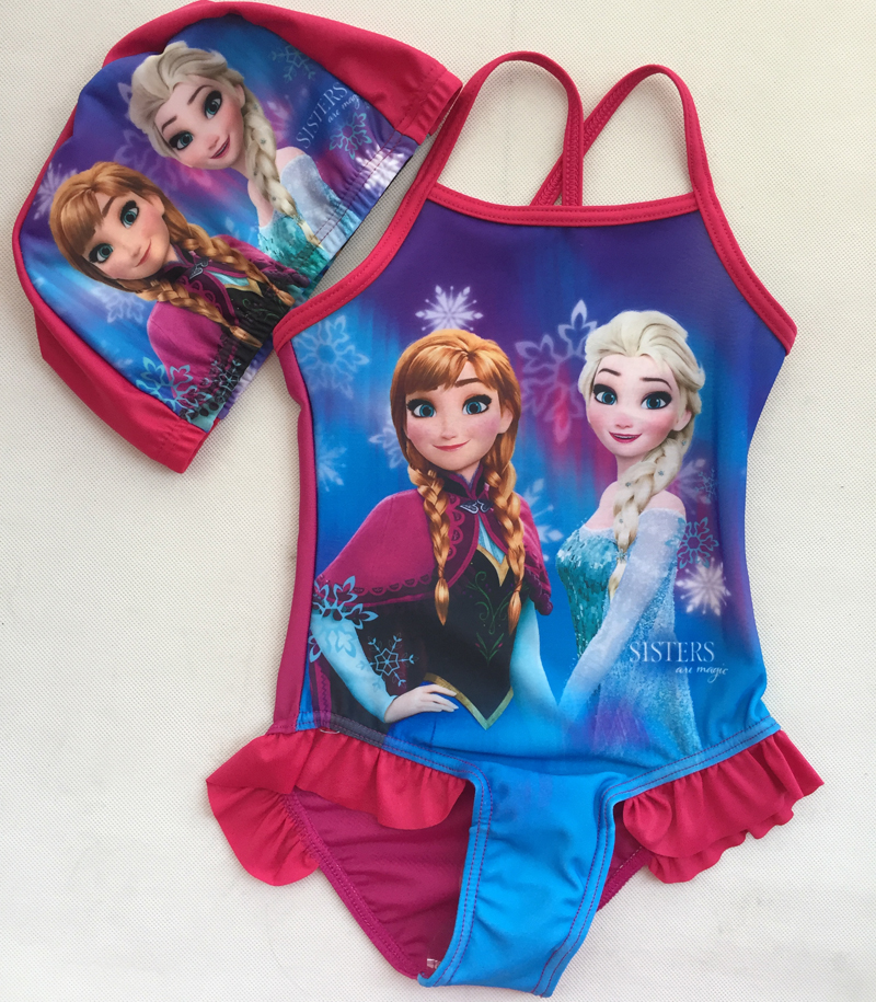 Baby Kids Girls Frozen Elsa Anna Swimwear +Caps Swimming Beachwear