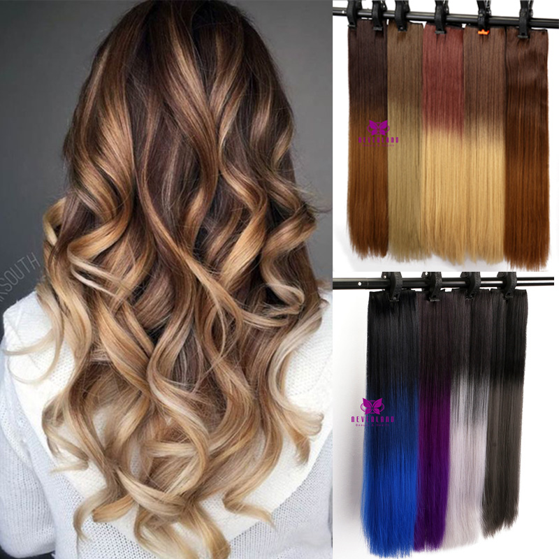 Hair Extensions Half Full Head Clip in Dip Dye Ombre Real Thick ...