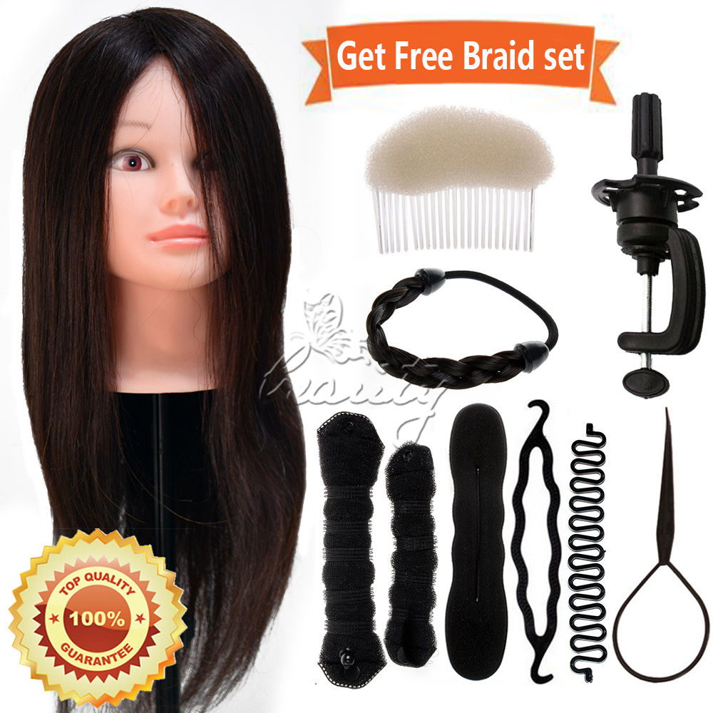 SOPHIRE Übungskopf Aus 100% Echthaar – Friseur-Puppenkopf Mit Haaren Zum Üben Von Frisuren & Zöpfen, Schwarz, 50–56 Cm