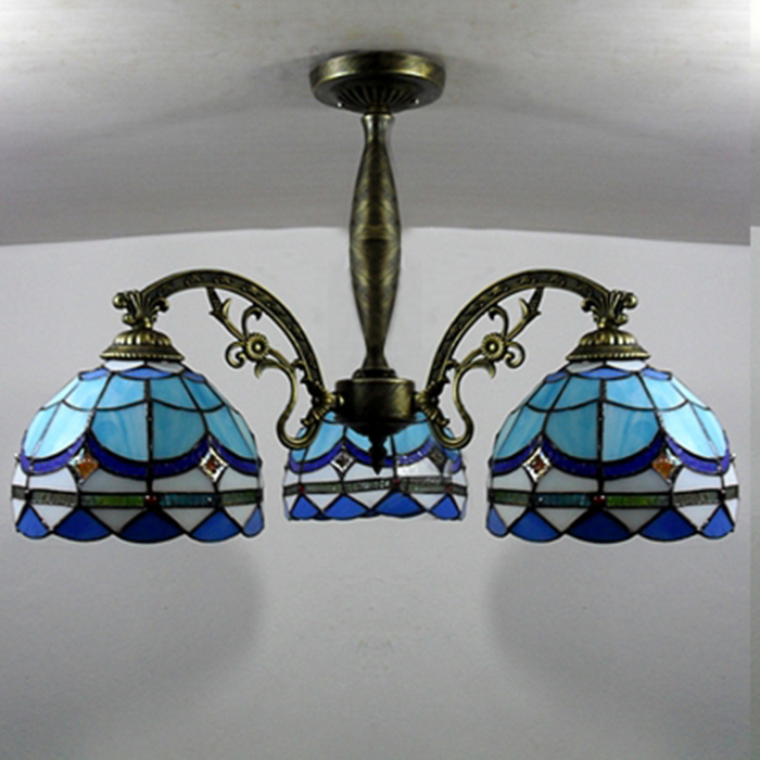 Tiffany Stained Glass Style Mediterranean Blue Bowl Shade 23 Inch