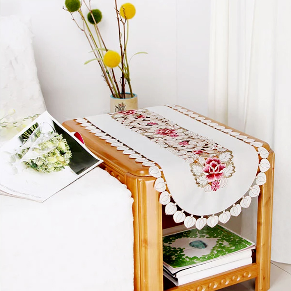 yazi Embroidery Rose Tablecloth Wedding Party Side End Table Cloth