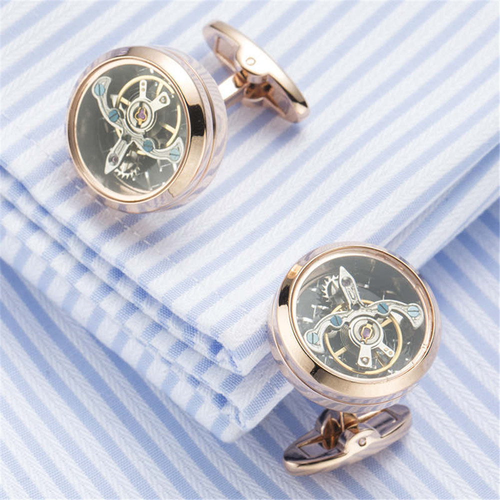 Functional tourbillon mechanical watch cufflinks French cuff links mens