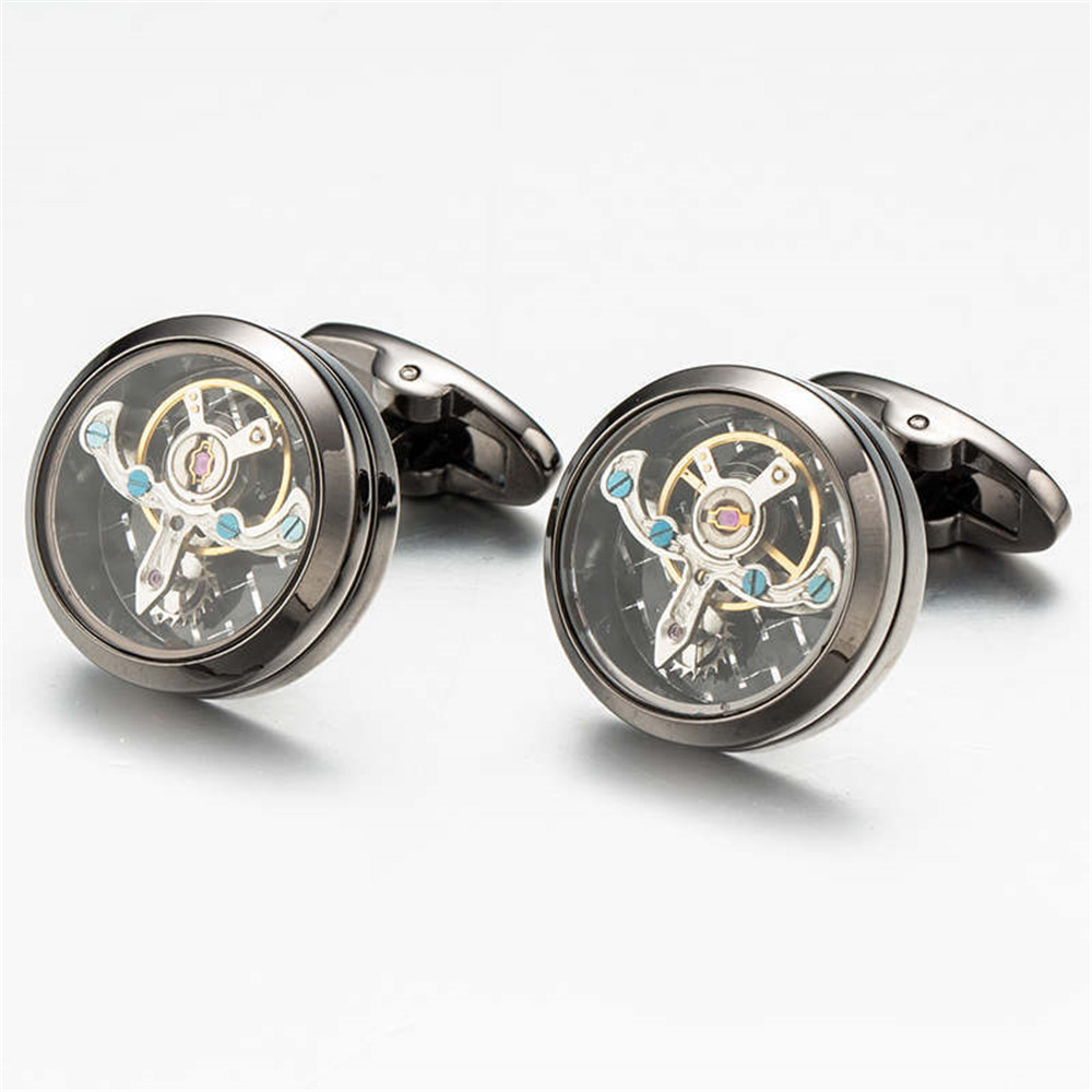 Functional tourbillon mechanical watch cufflinks French cuff links mens