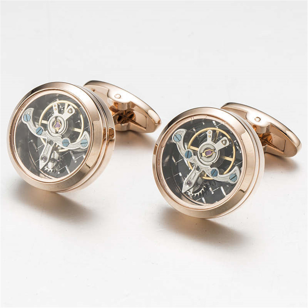 Functional tourbillon mechanical watch cufflinks French cuff links mens
