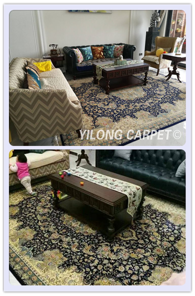 Yilong 8'x8' Traditional Handmade Oriental Persian Silk Carpets Square