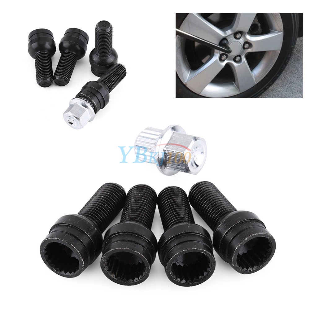 4+1 M14 Wheel Bolt&Lock Lug Nut Set With Key Durable For VW Golf Jetta