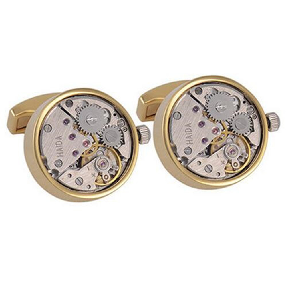 Steampunk Classic Mens Silver Cufflinks Watch Movement Wedding Gold