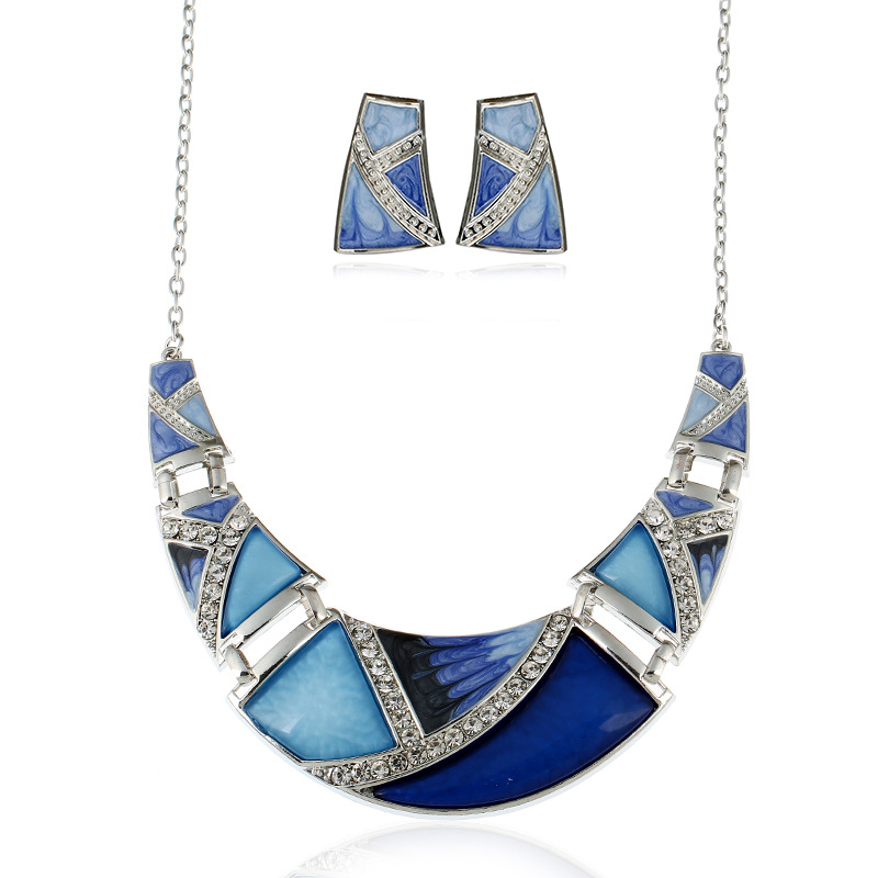 Chunky Pendant Chain Necklace Bib Rhinestone Enamel Women Earrings