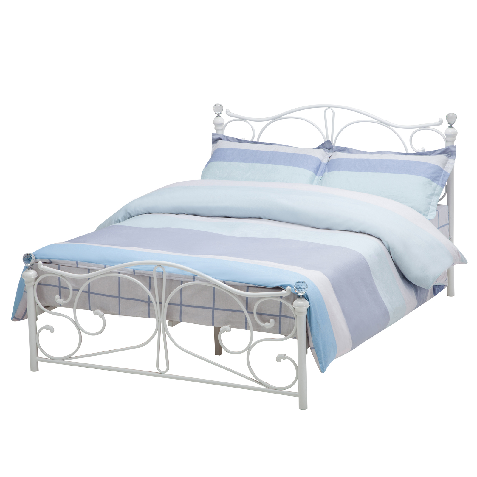 White Full Size Metal Bed Frame Cry Finial Headboard Footboard eBay