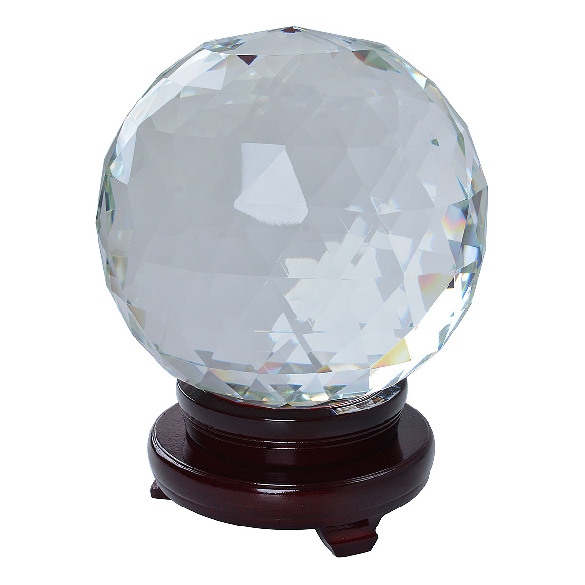 LONGWIN 200mm D Cut Crystal Ball Sphere Clear Prism Wood ...