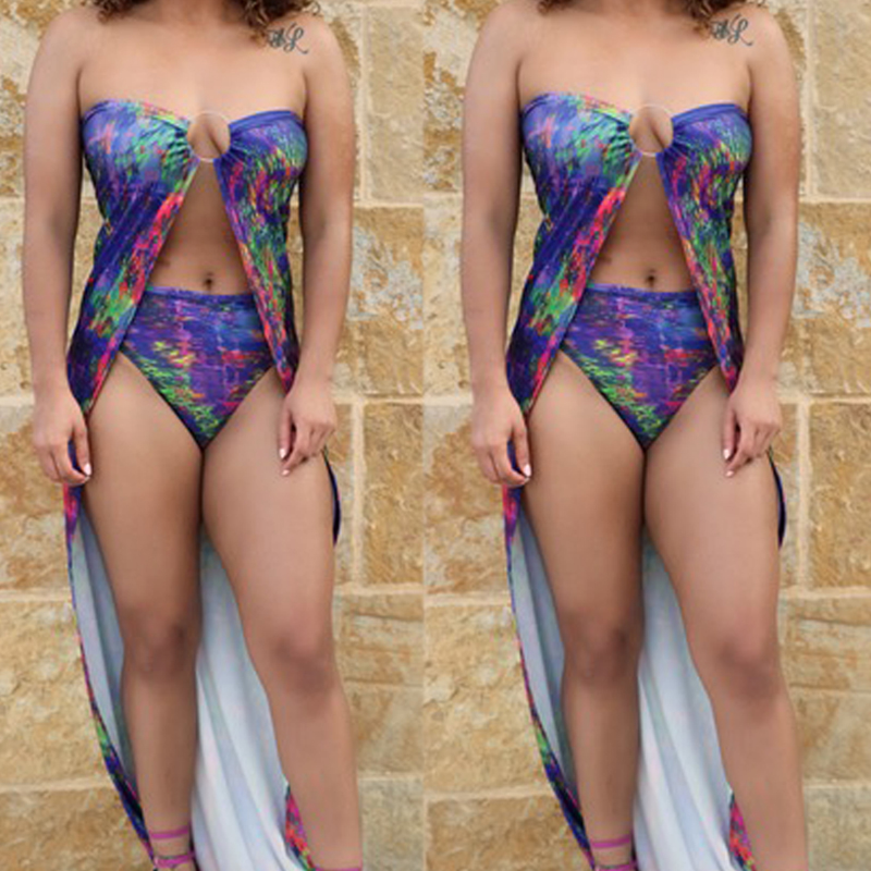One Piece Set Swimsuit With Beach Cover Up Floral Cut Out ...