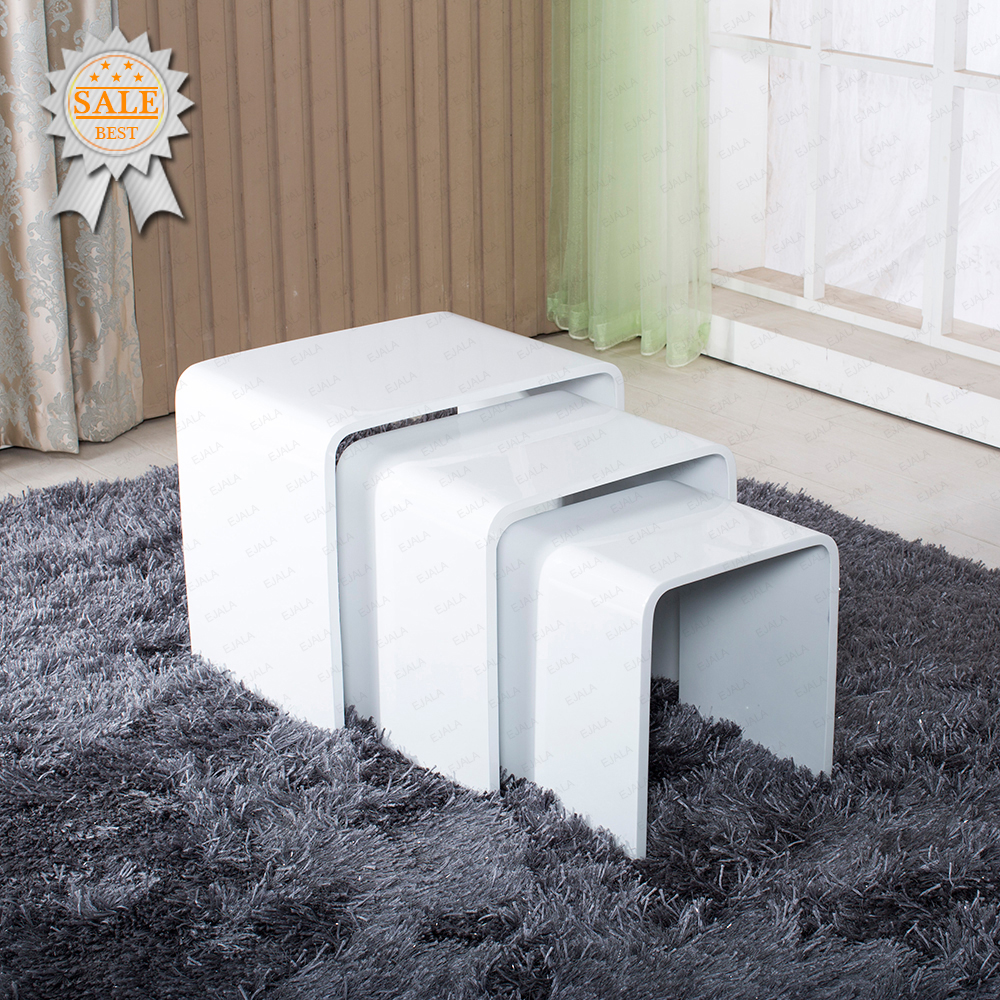 MODERN DESIGN WHITE HIGH GLOSS NEST OF 3 COFFEE TABLE/SIDE TABLE LIVING