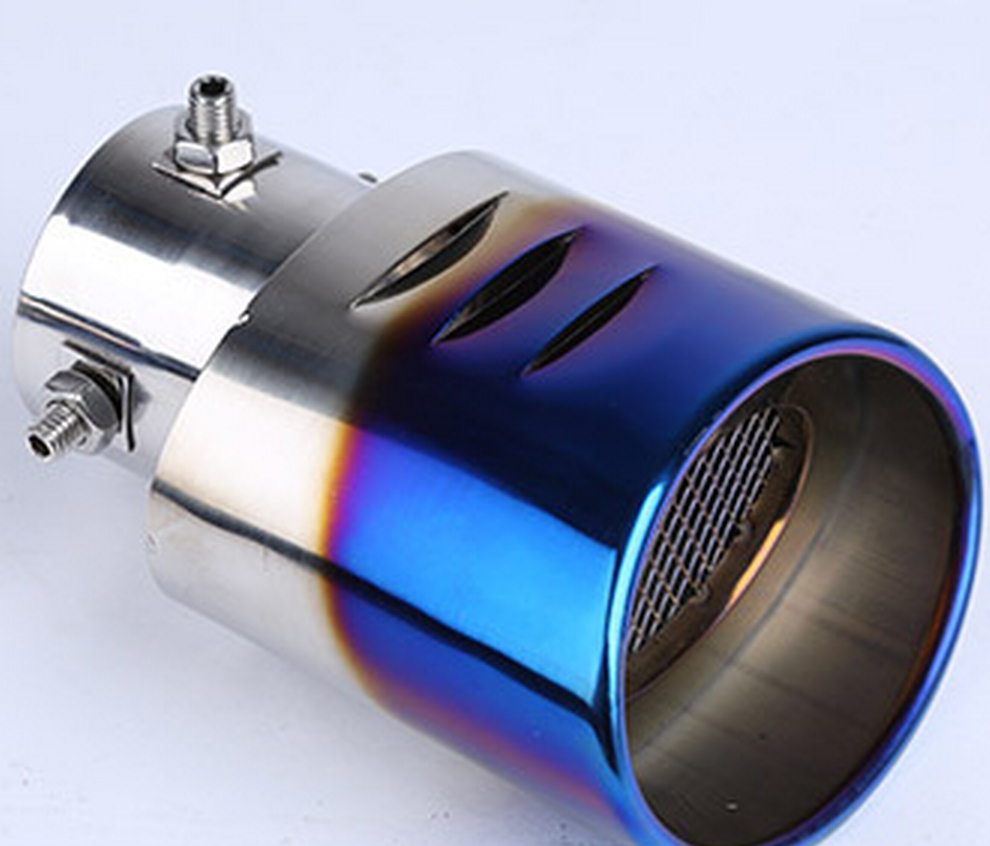 Car Universal Burnt Blue Stainless Steel Chrome Exhaust Tail Muffler Tip Pipe YY