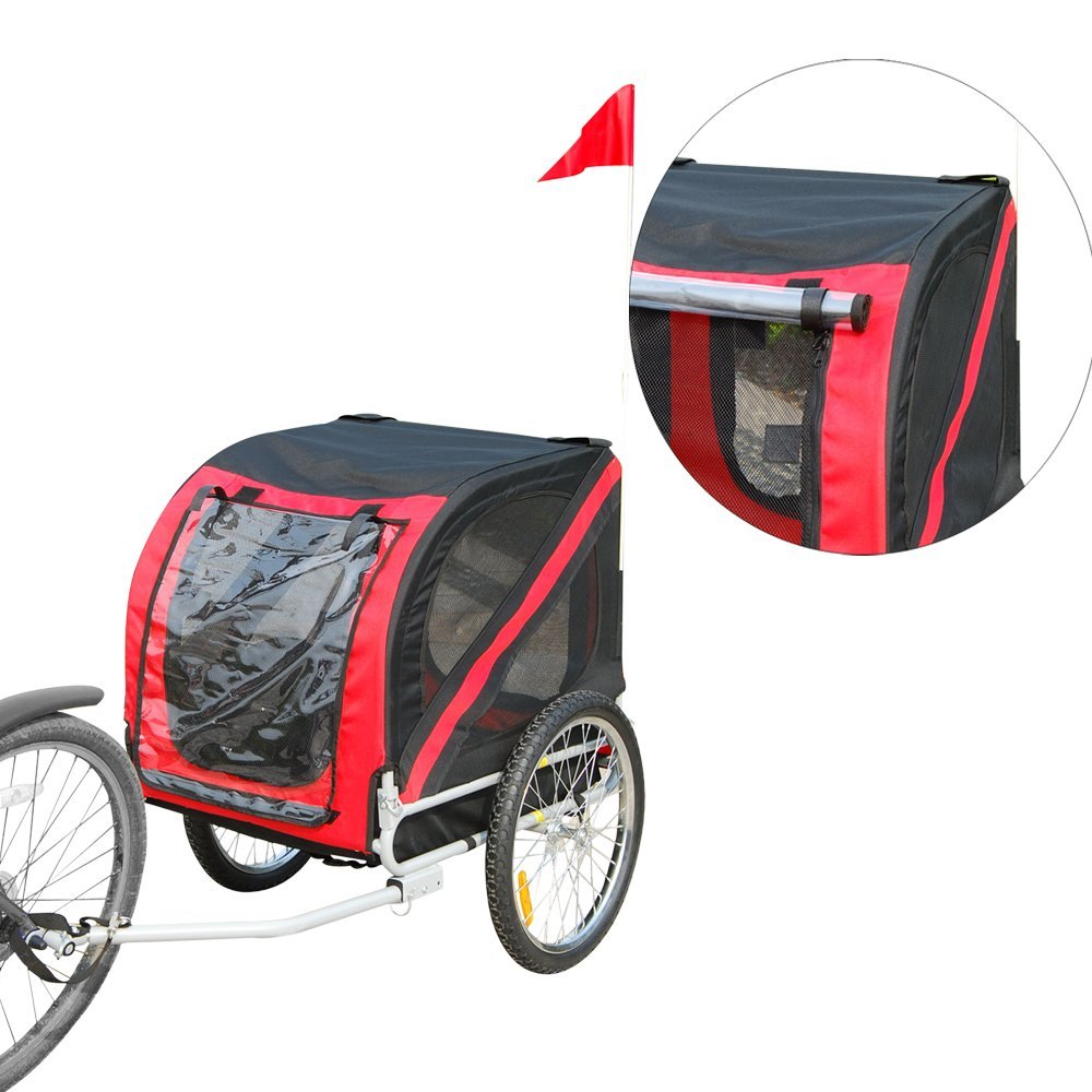 Folding Pet Bicycle Trailer Dog Cat Bike Carrier w/ Drawbar Hitch