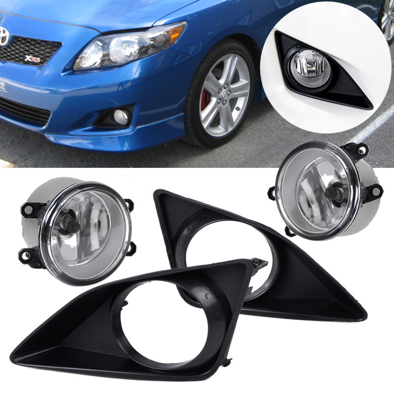 2009-2010 TOYOTA COROLLA CHROME BUMPER DRIVING FOG LIGHT LAMP+BLACK COVER+6K HID