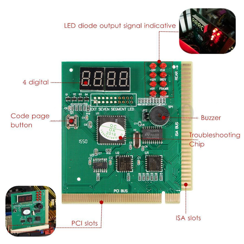 PC Motherboard Analysis Diagnostic Card 4Digit LED PCI/ISA POST Code