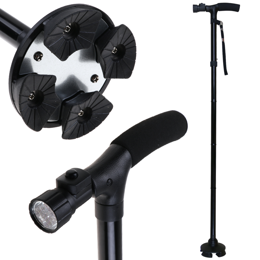 Adjustable Handle Folding Cane With LED Lights Walking Stick Pivot Base