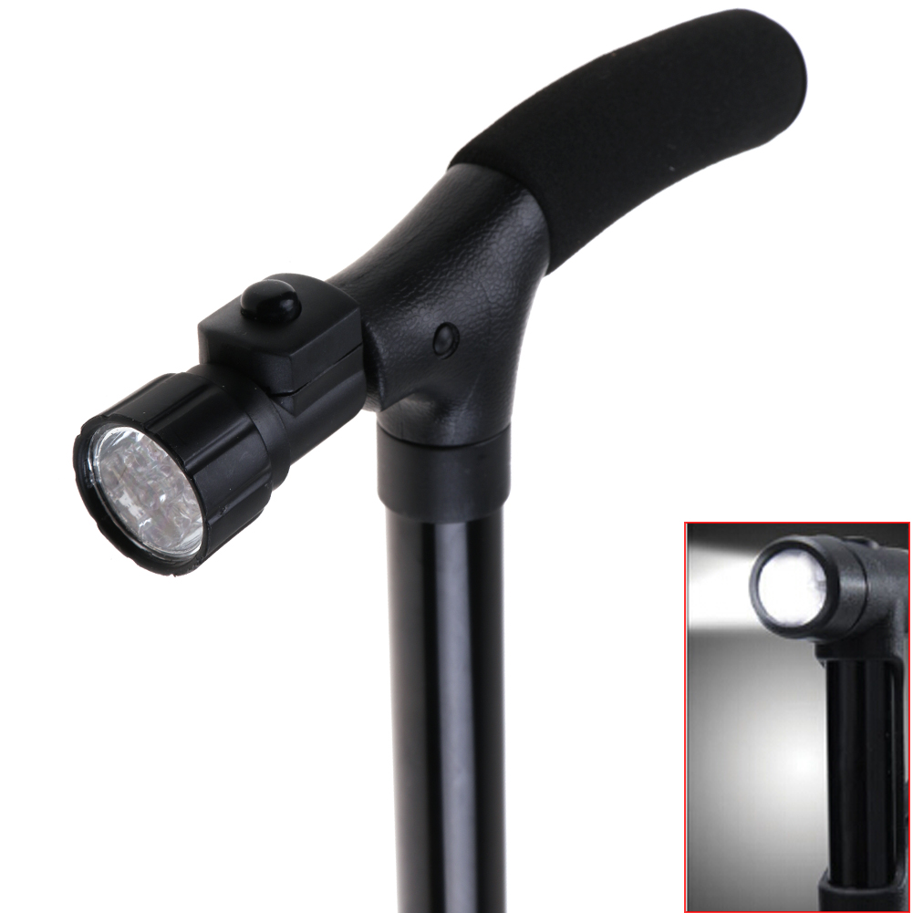 Adjustable Handle Folding Cane With LED Lights Walking Stick Pivot Base