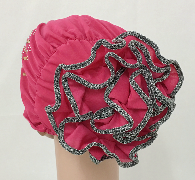 Women's Stretch Turban Hat & Hijab Cap - Muslim Chemo Cap Head Scarf Wrap With Flower Design | One Size Casual Wear - View #3