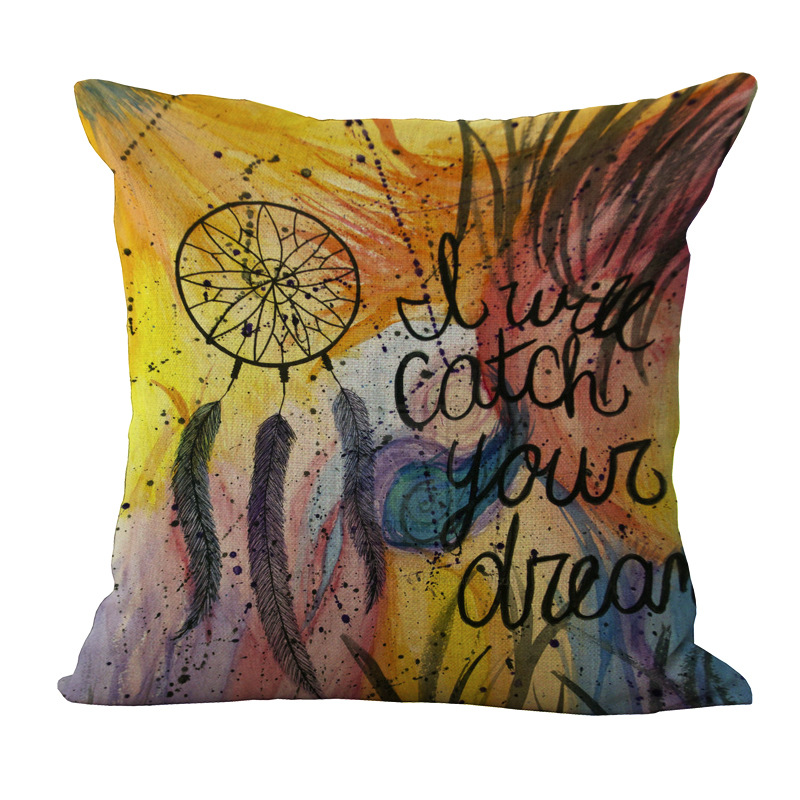 Monogram Hipster Watercolor Dreamcatcher Feather Cushion Cover Throw Pillow Case eBay