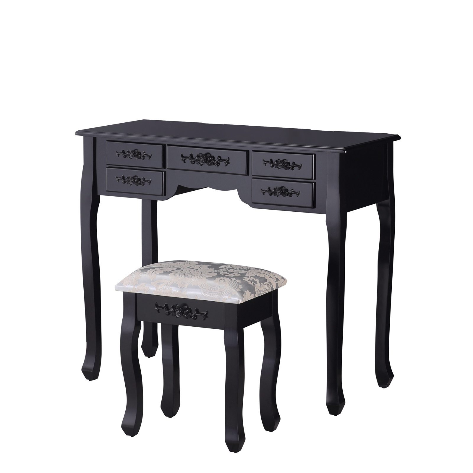 Black Dressing Table Vanity Makeup Desk & Stool Set with 3 Mirrors,7 ... Black Dressing Table Vanity Makeup Desk & Stool Set with 3 Mirrors,7 ...