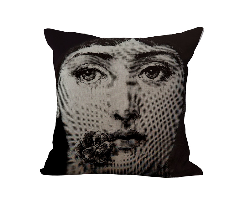 Cotton Linen Vintage Piero Fornasetti Face Pillow Case Waist Cushion