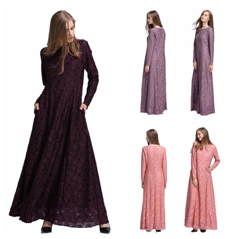 Kaftan Abaya Jilbab Islamic Muslim Lace Dress Lady Long 
