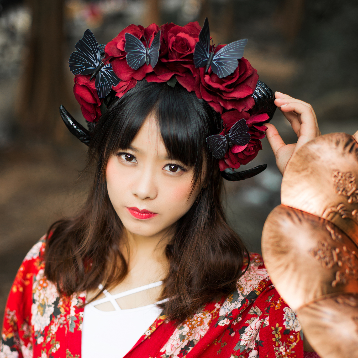 Lolita Black Ram Horn Goat Cosplay Headband Veil Costume Party Goth