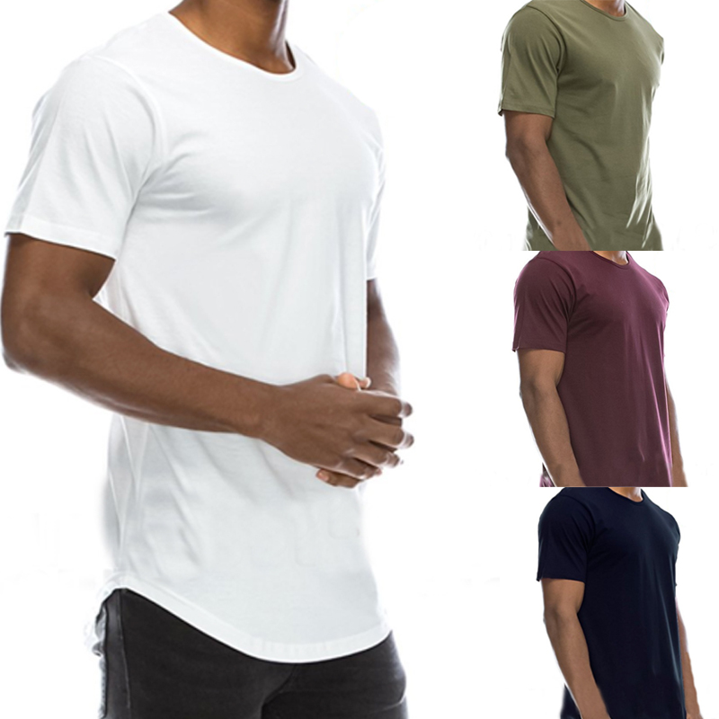 Men T-Shirt Lot Long Extended Casual Fashion T-Shirt Basic Crew Neck Hip Hop | eBay