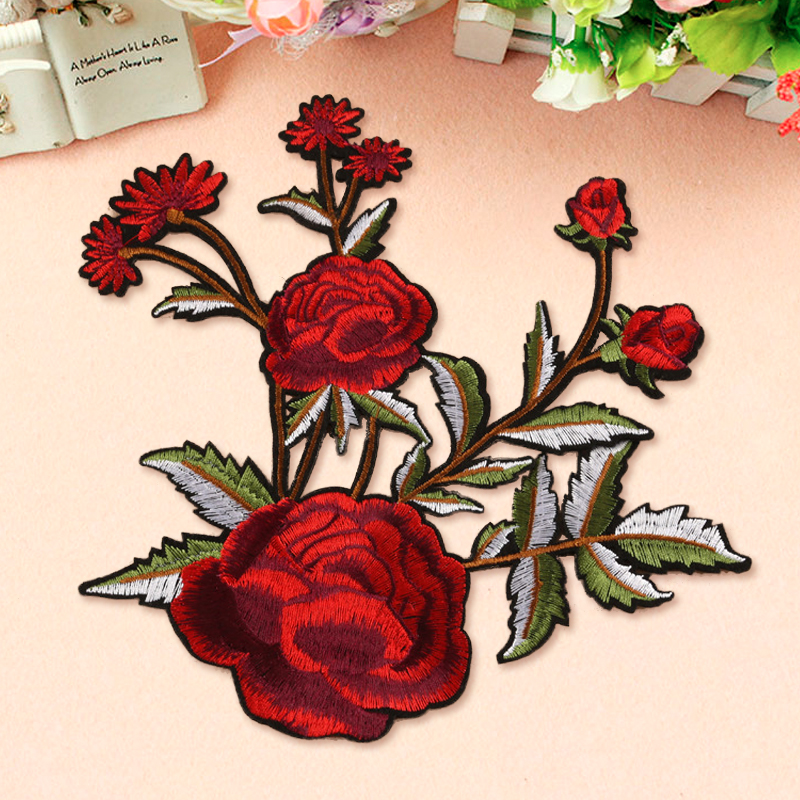 2 pezzi/set ricamato con nastro rosa fiore toppa distintivo per