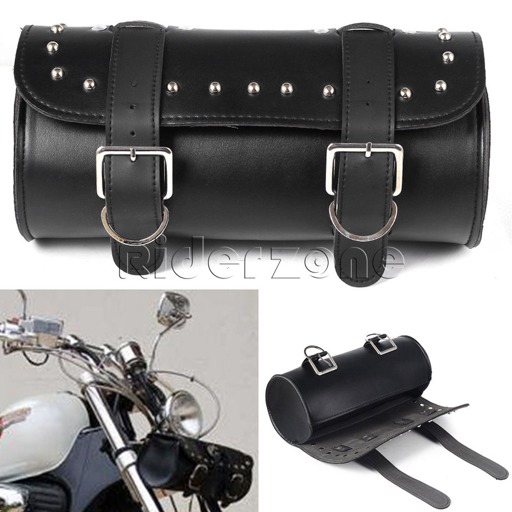 Black Motorcycle Handlebar Sissy Bar Saddlebag Roll Barrel Tool Bag for