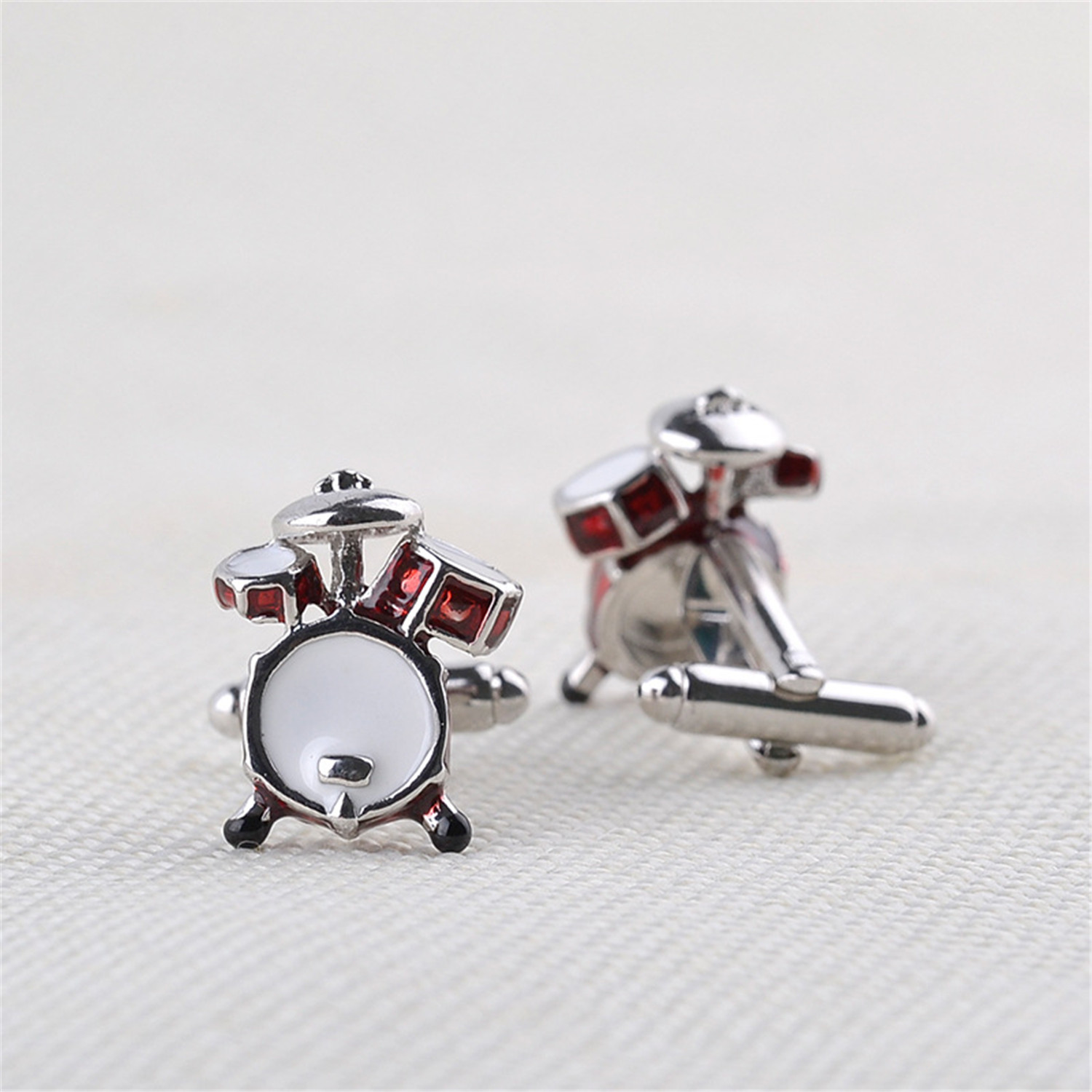 NEW Red/&White Enamel Cufflinks Mens Wedding Novelty Drum Kit Cuff Links Gift