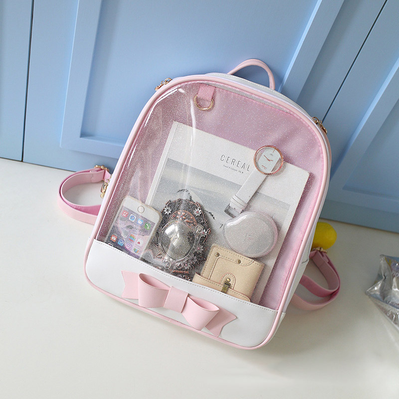 Cute Lolita Transparent Jelly Candy Clear Bow tie Bag Shoulders Bag Itabag