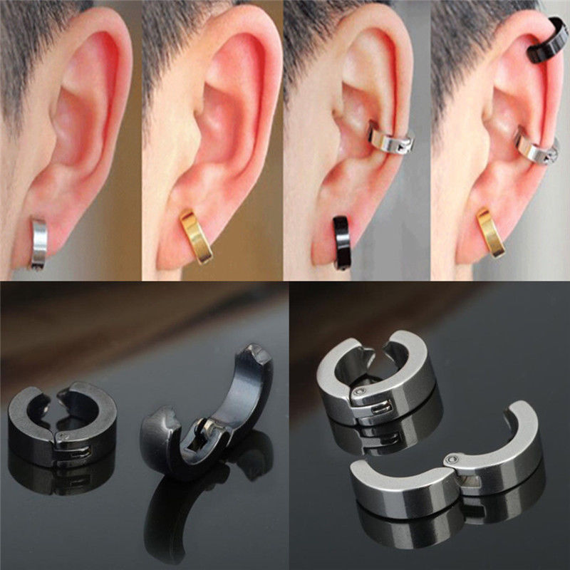 2 Boucle D Oreille Homme Signification 2X Homme Femme Boucles D'oreille Anneau Faux Piercing Clous Helix