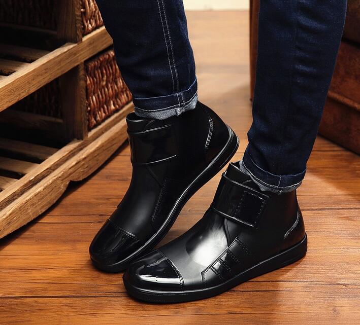 Mens Rain Boots PVC Short Ankle Wellies Pull On Waterproof Shoes,Size 5